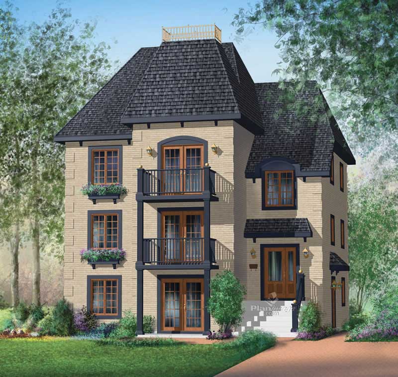 Front elevation of Multi-Level home (ThePlanCollection: House Plan #157-1004)
