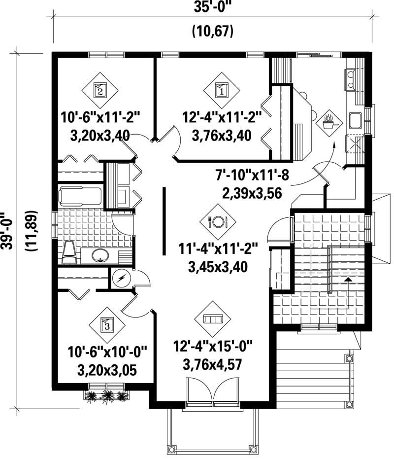 Floor Plan Second Story of Multi-Level Plan #157-1004