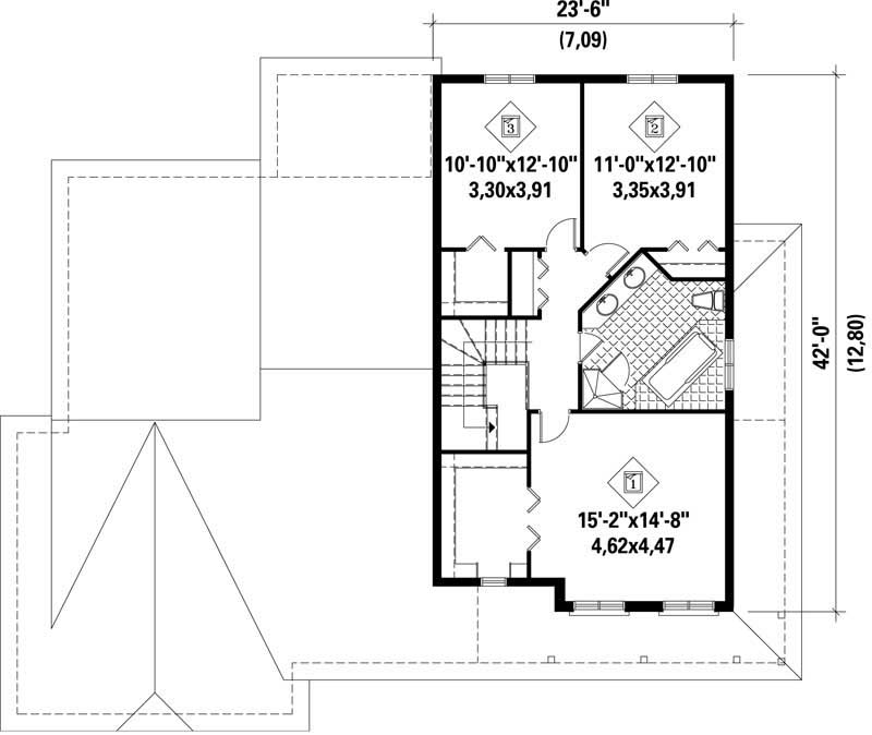 Floor Plan Second Story of Multi-Level Plan #157-1005