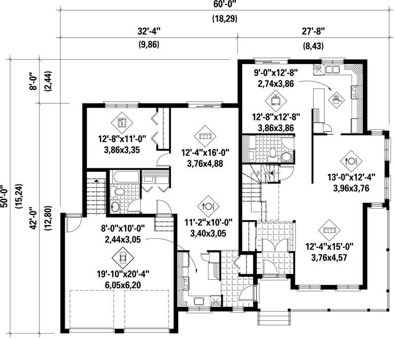 Floor Plan First Story of Multi-Level Plan #157-1005
