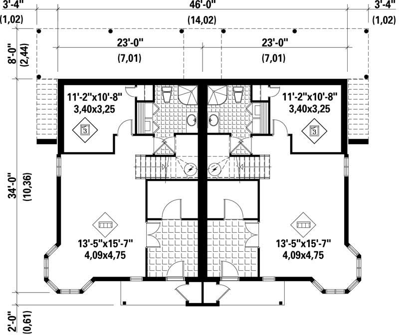 Floor Plan Basement of Multi-Unit Plan #157-1006