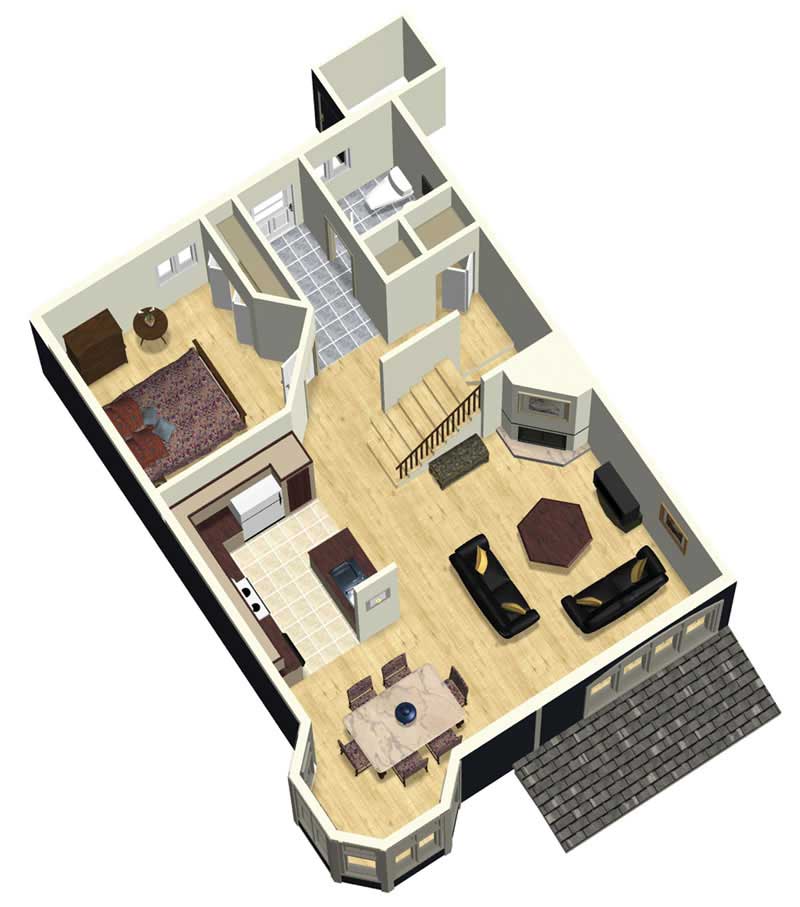 3D Floor Plan of this 3-Bedroom, 1899 Sq Ft Plan - 157-1006