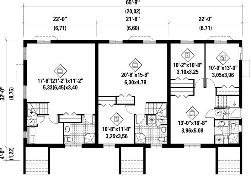 Floor Plan Third Story of Multi-Unit Plan #157-1010