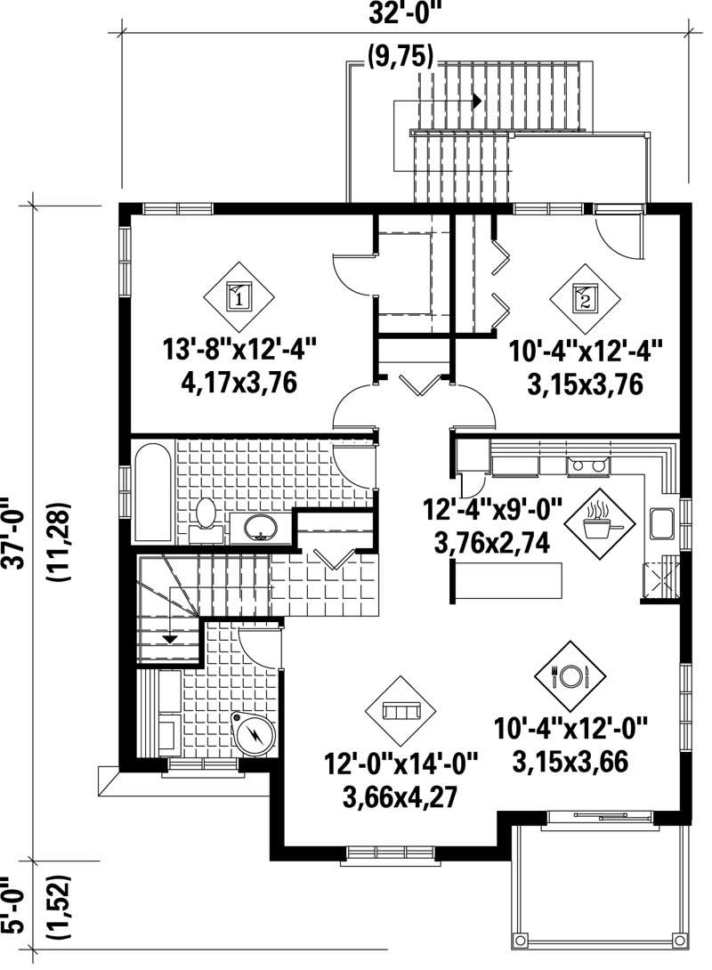 Floor Plan Second Story of Multi-Level Plan #157-1011