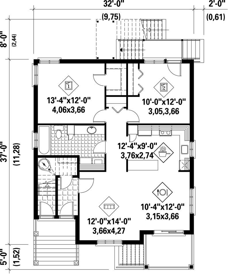 Floor Plan First Story of Multi-Level Plan #157-1011