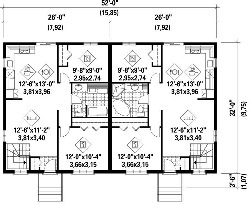 Floor Plan First Story of Multi-Unit Plan #157-1015