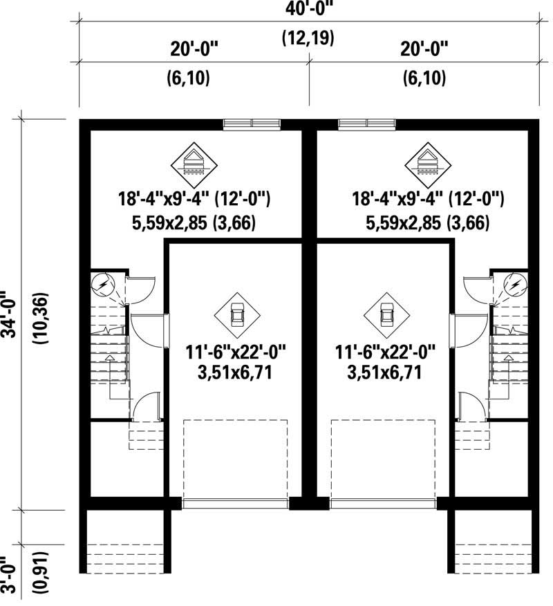 Floor Plan Basement of Multi-Unit Plan #157-1017