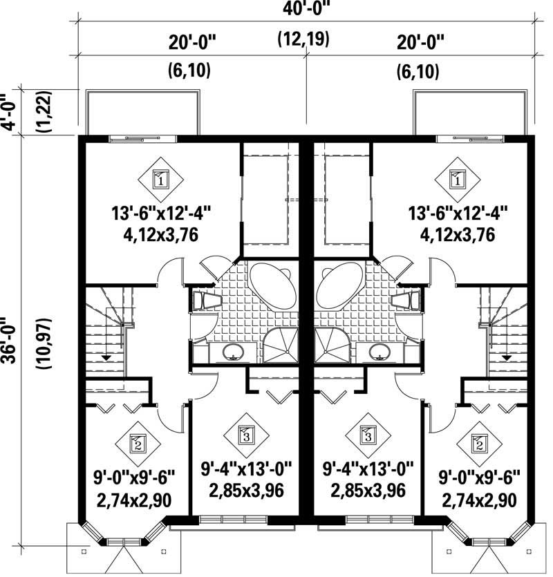 Floor Plan Second Story of Multi-Unit Plan #157-1017