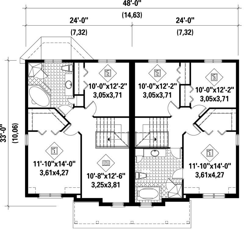 Floor Plan Second Story of Multi-Unit Plan #157-1021