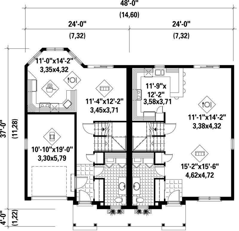 Floor Plan First Story of Multi-Unit Plan #157-1021