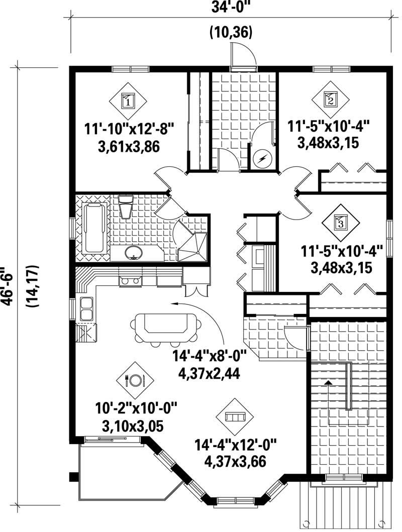 Floor Plan Second Story of Multi-Level Plan #157-1022