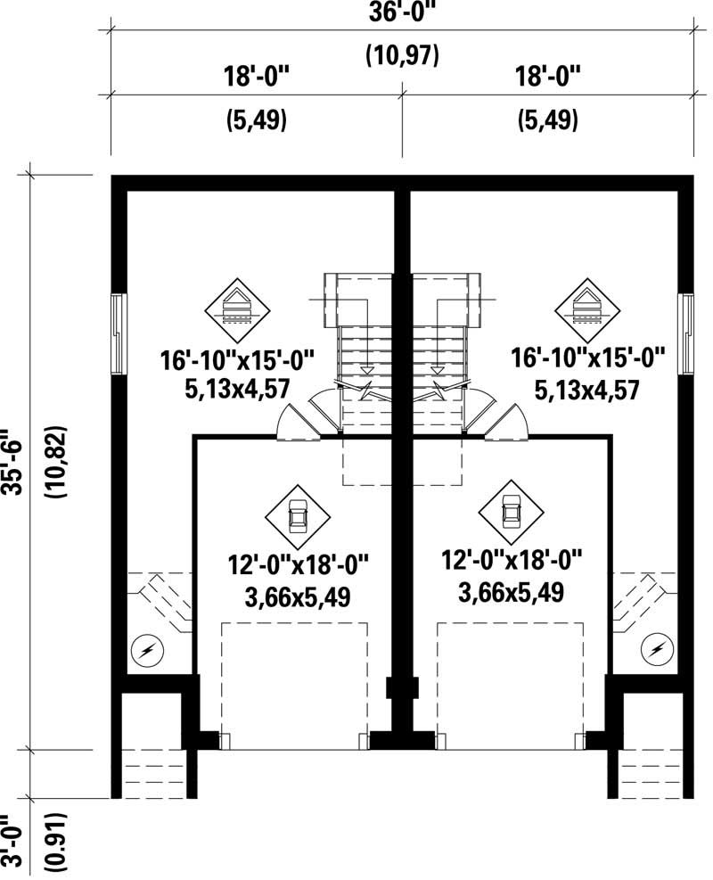 Floor Plan Basement of Multi-Unit Plan #157-1023