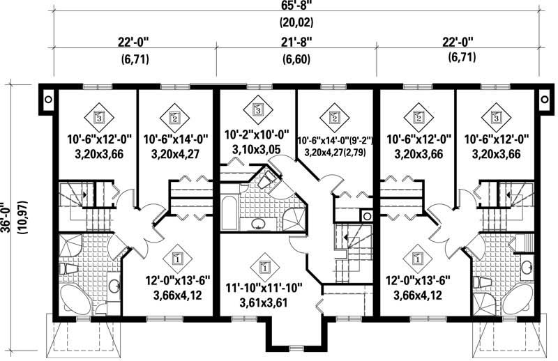 Floor Plan Second Story of Multi-Level Plan #157-1025