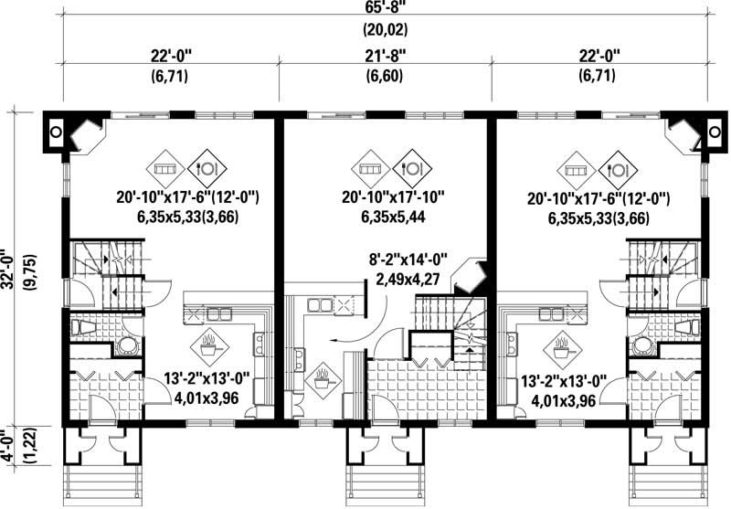 Floor Plan First Story of Multi-Level Plan #157-1025