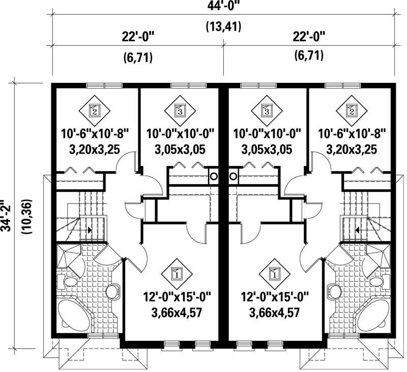 Floor Plan Second Story of Multi-Unit Plan #157-1026