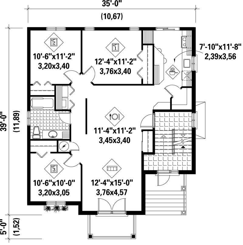 Floor Plan First Story of Multi-Level Plan #157-1027