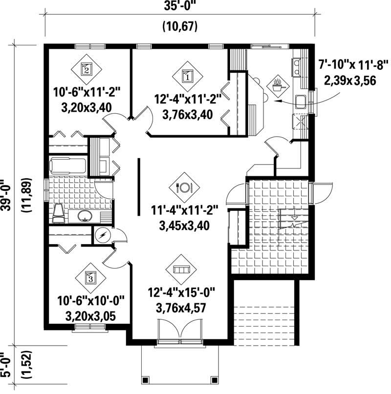 Floor Plan First Story of Multi-Level Plan #157-1027
