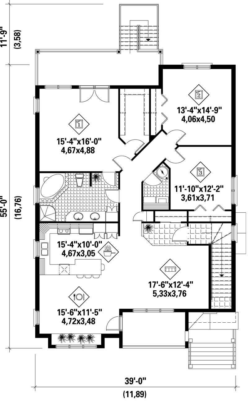 Floor Plan Second Story of Multi-Level Plan #157-1028