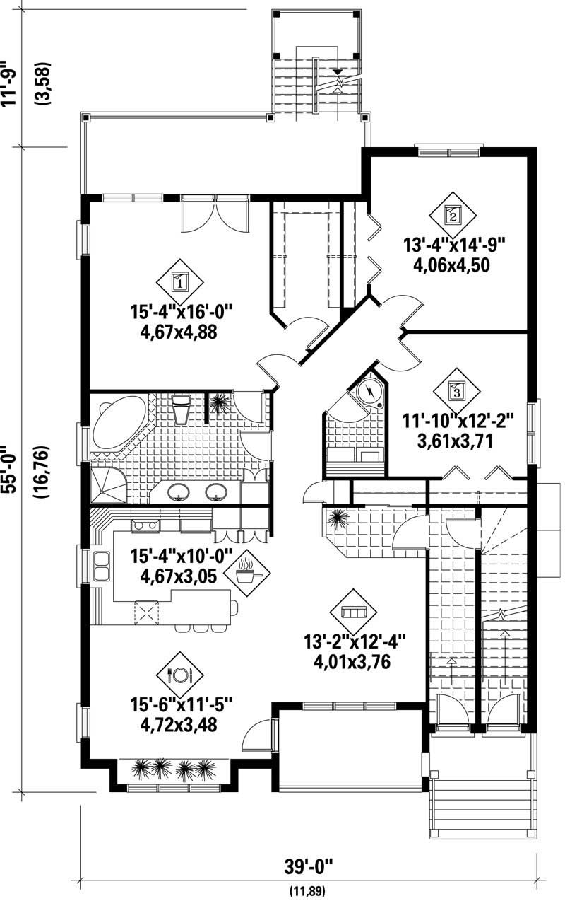 Floor Plan First Story of Multi-Level Plan #157-1028