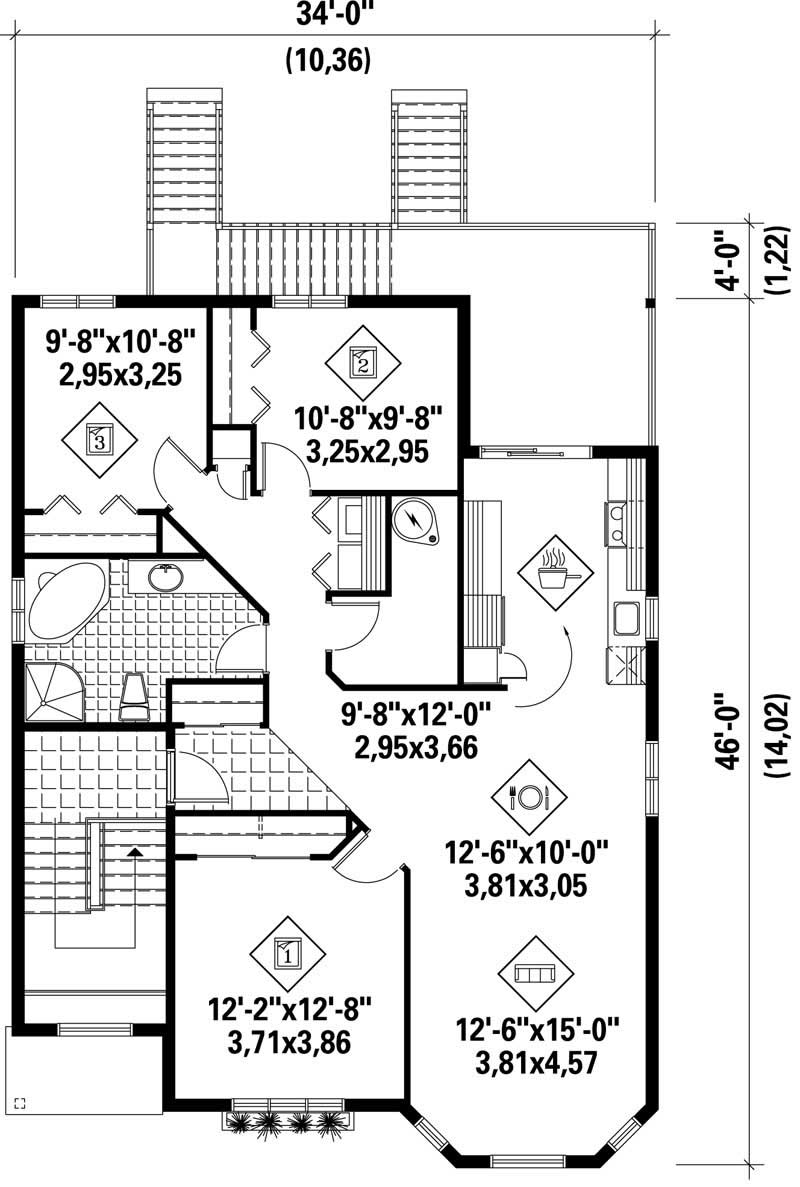 Floor Plan Second Story of Multi-Level Plan #157-1034