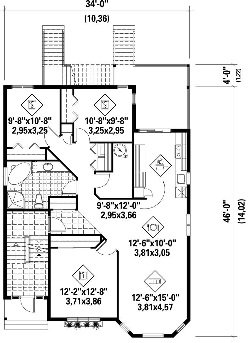 Floor Plan First Story of Multi-Level Plan #157-1034