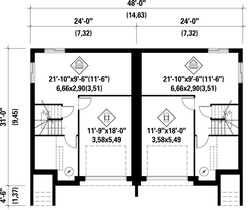 Floor Plan Basement of Multi-Unit Plan #157-1035