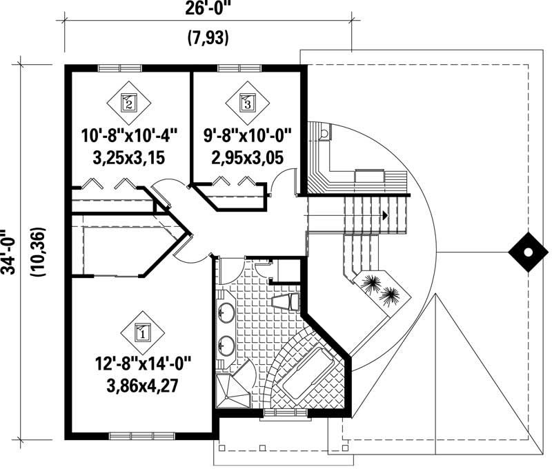 Floor Plan Second Story of Multi-Unit Plan #157-1036