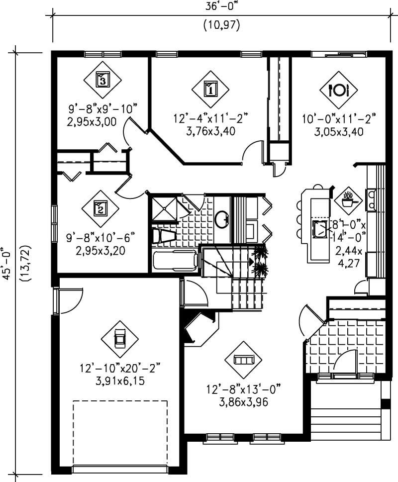Floor Plan First Story of Craftsman Plan #157-1037