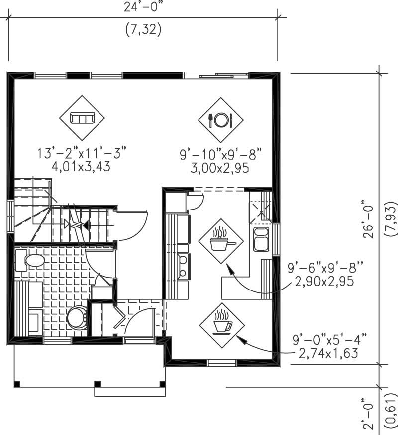 Floor Plan First Story of Ranch Plan #157-1038