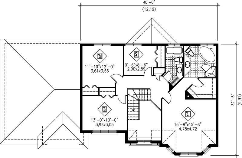 Floor Plan Second Story of Multi-Level Plan #157-1039