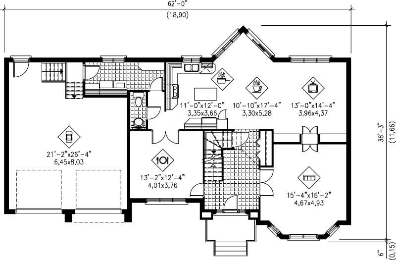 Floor Plan First Story of Multi-Level Plan #157-1039