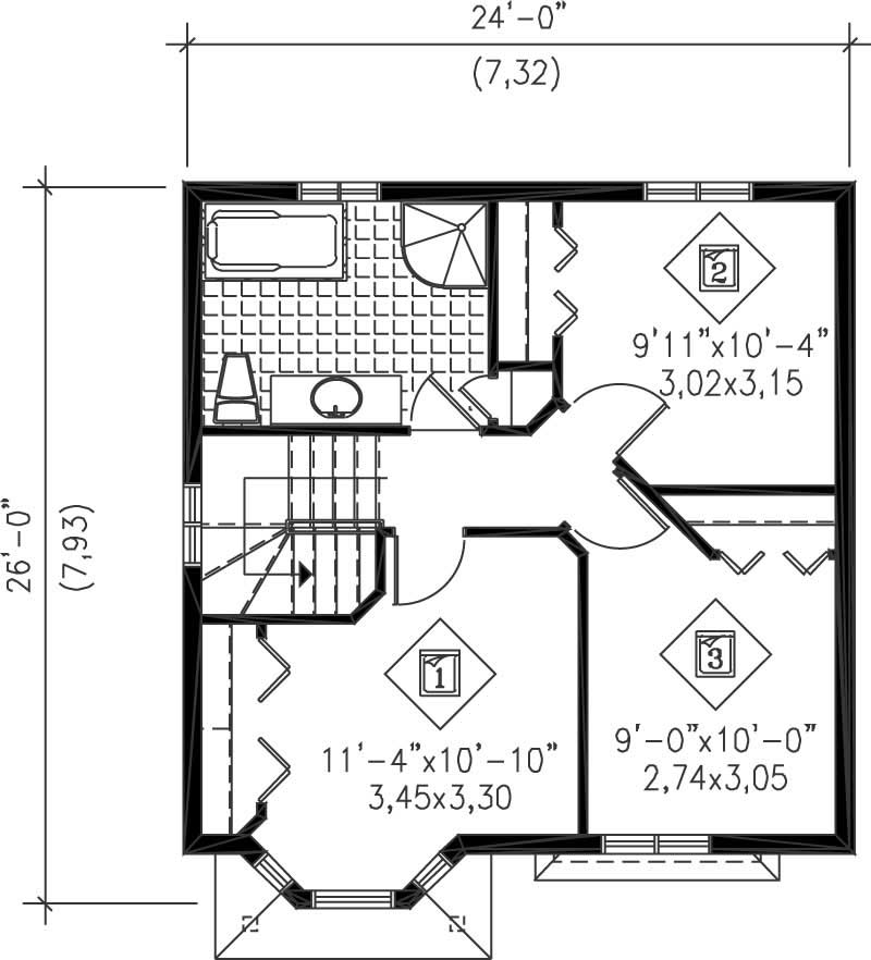 Floor Plan Second Story of Ranch Plan #157-1040