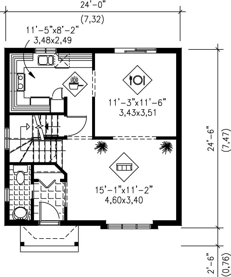 Floor Plan First Story of Ranch Plan #157-1040