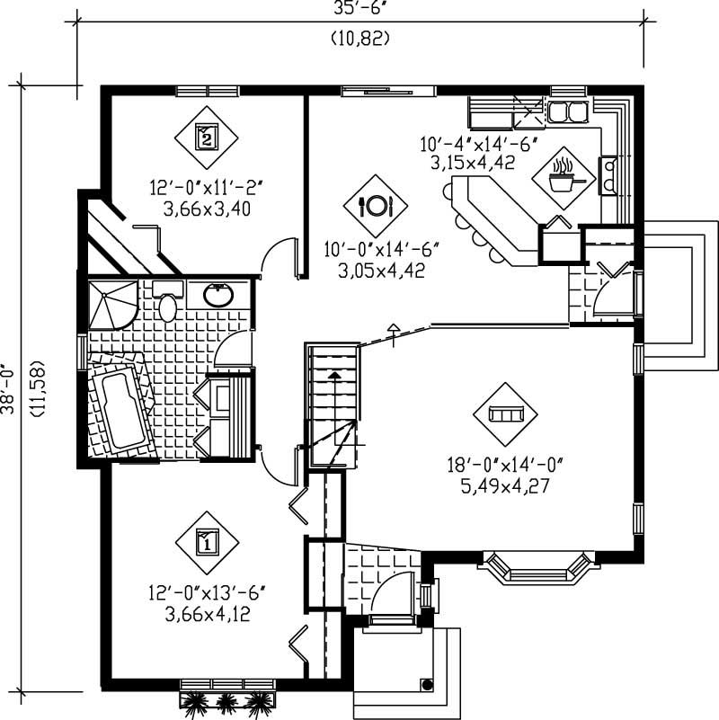 Floor Plan First Story of Ranch Plan #157-1043