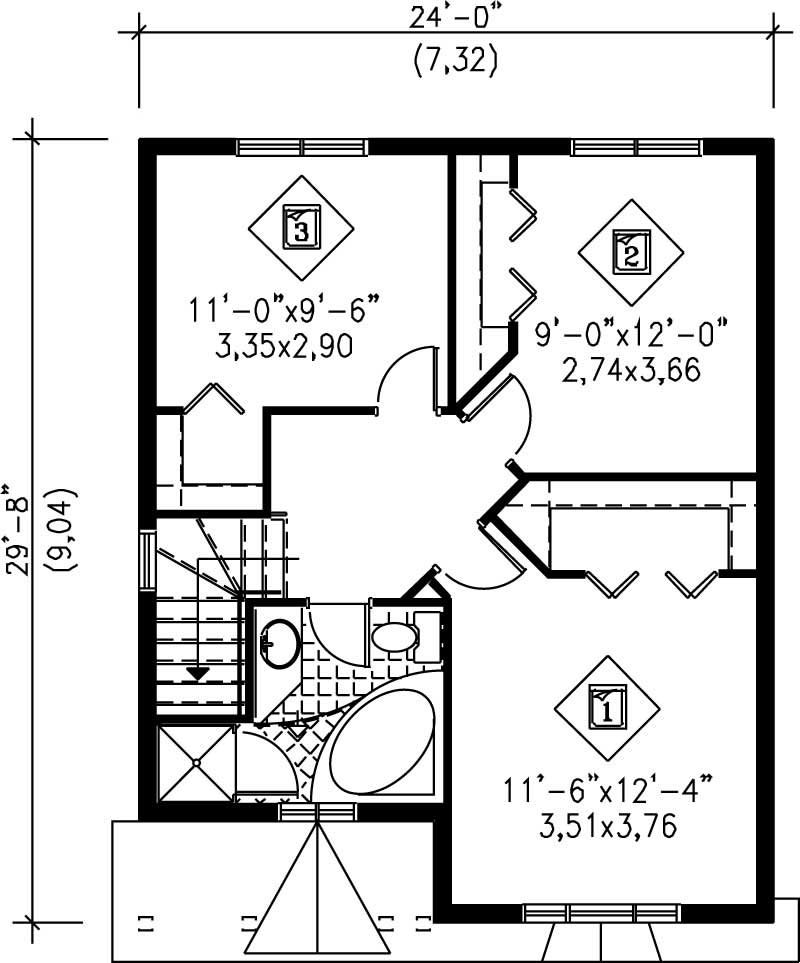 Floor Plan Second Story of Multi-Level Plan #157-1044