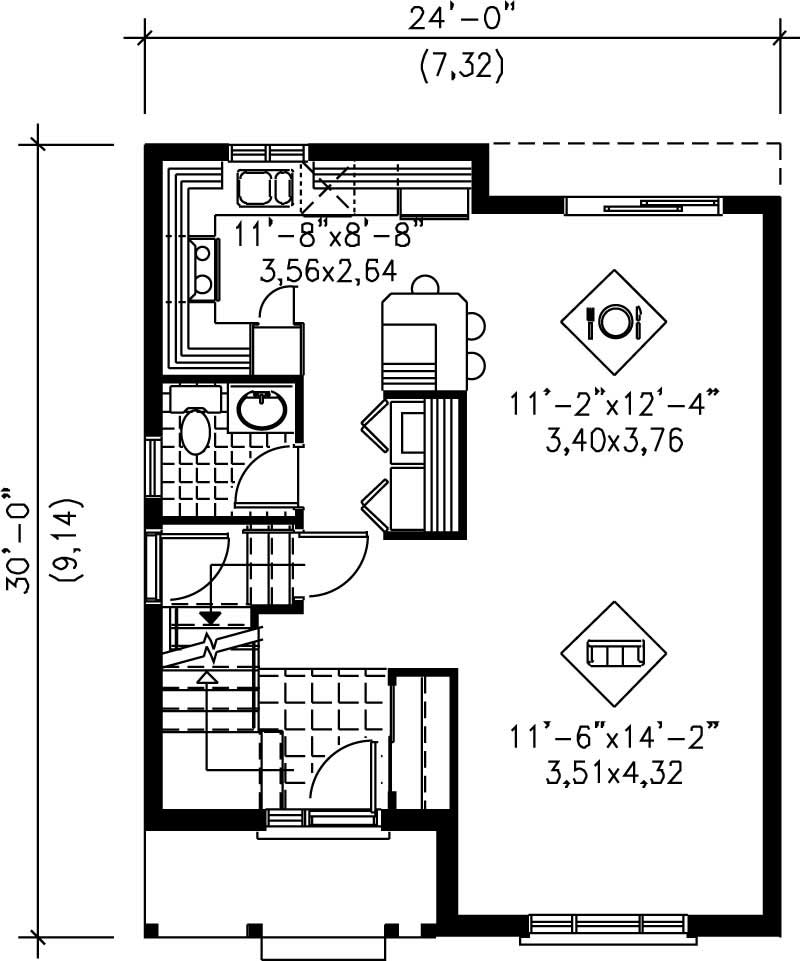 Floor Plan First Story of Multi-Level Plan #157-1044