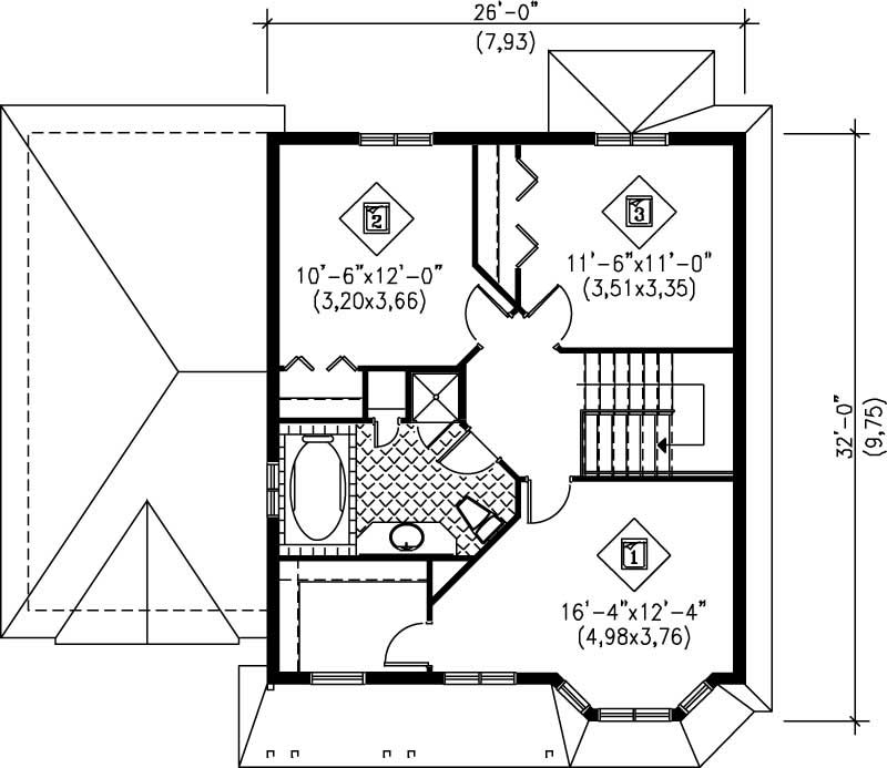 Floor Plan Second Story of Country Plan #157-1045