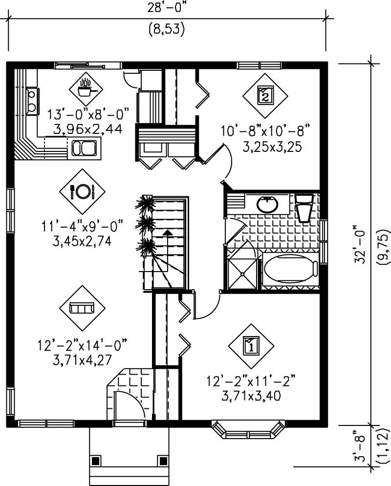 Floor Plan First Story of Bungalow Plan #157-1047