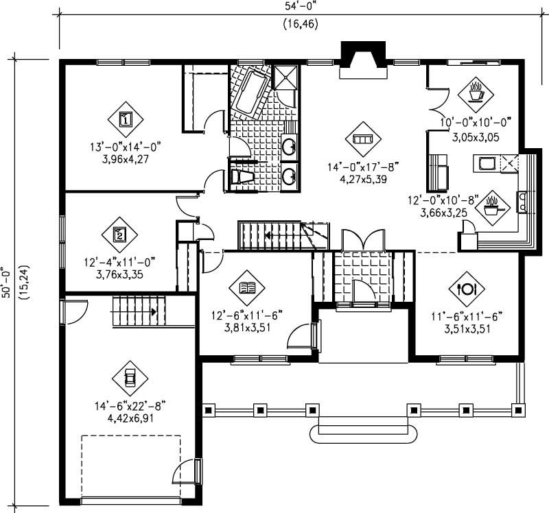 Floor Plan First Story of Country Plan #157-1050
