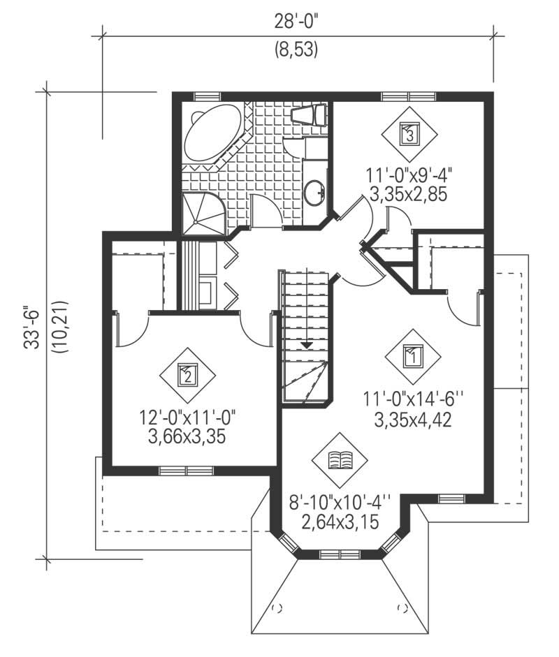 Floor Plan Second Story of Craftsman Plan #157-1053