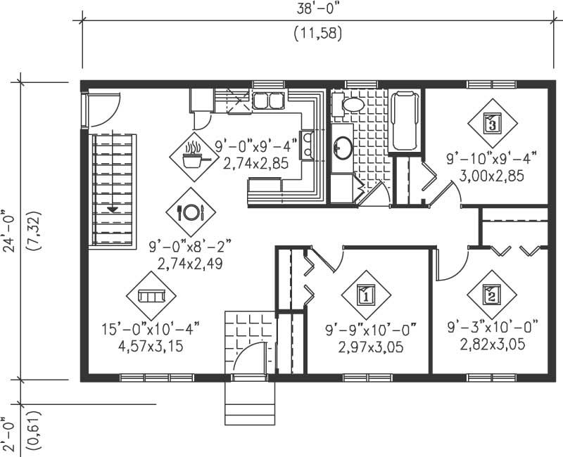Floor Plan First Story of Ranch Plan #157-1055