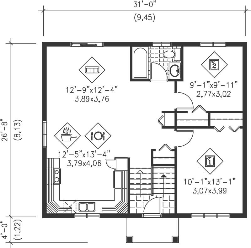 Floor Plan First Story of Ranch Plan #157-1058