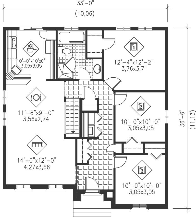 Floor Plan First Story of Craftsman Plan #157-1059