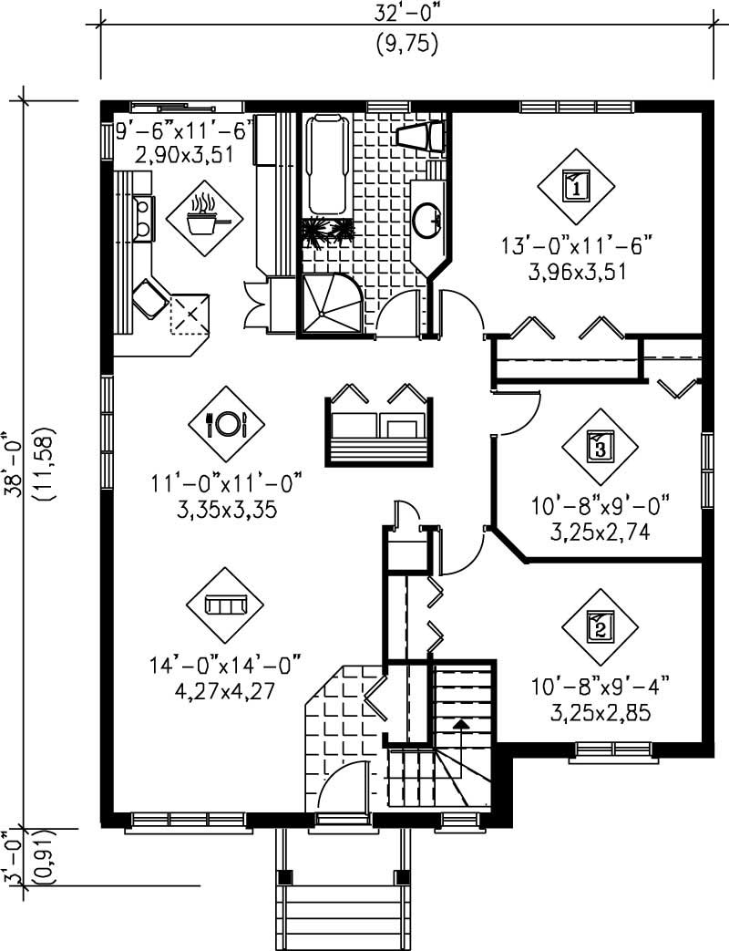 Floor Plan First Story of Bungalow Plan #157-1060