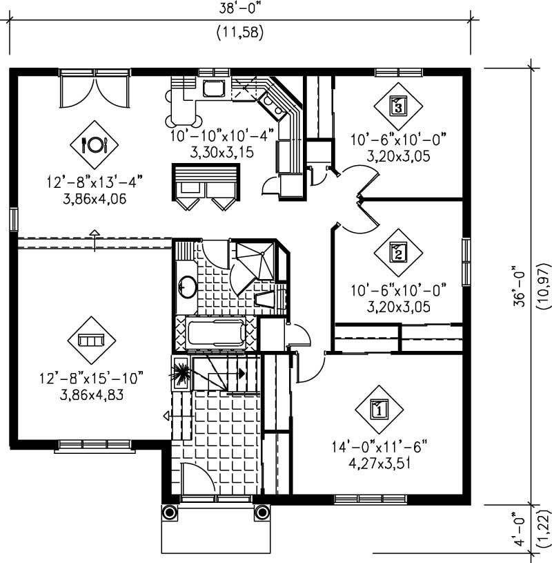 Floor Plan First Story of Ranch Plan #157-1061