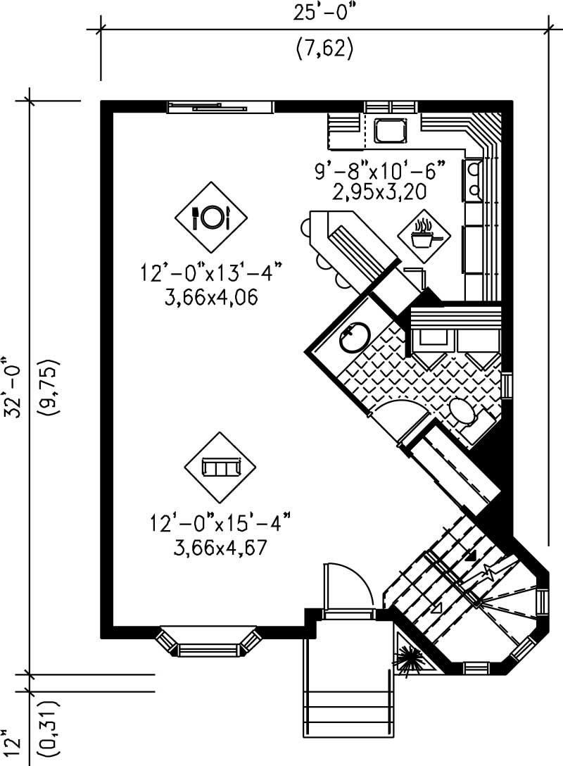 Floor Plan First Story of Small House Plans #157-1062