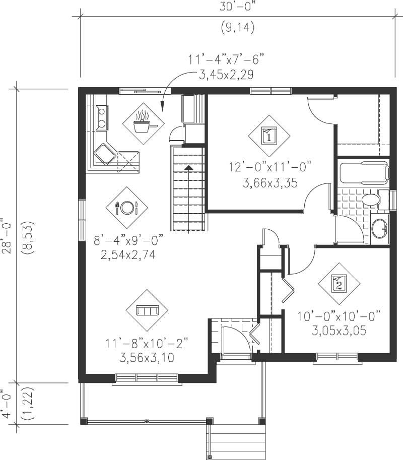 Floor Plan First Story of Country Plan #157-1063
