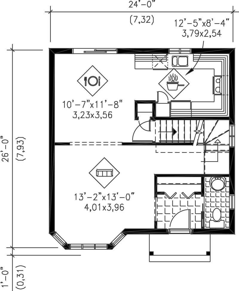 Floor Plan First Story of Ranch Plan #157-1064