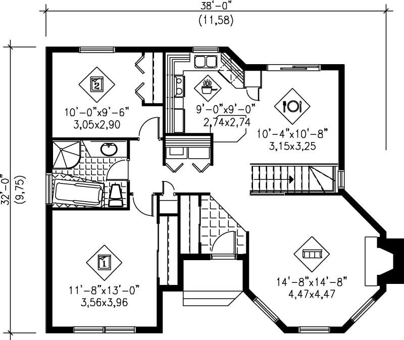 Floor Plan First Story of Ranch Plan #157-1067
