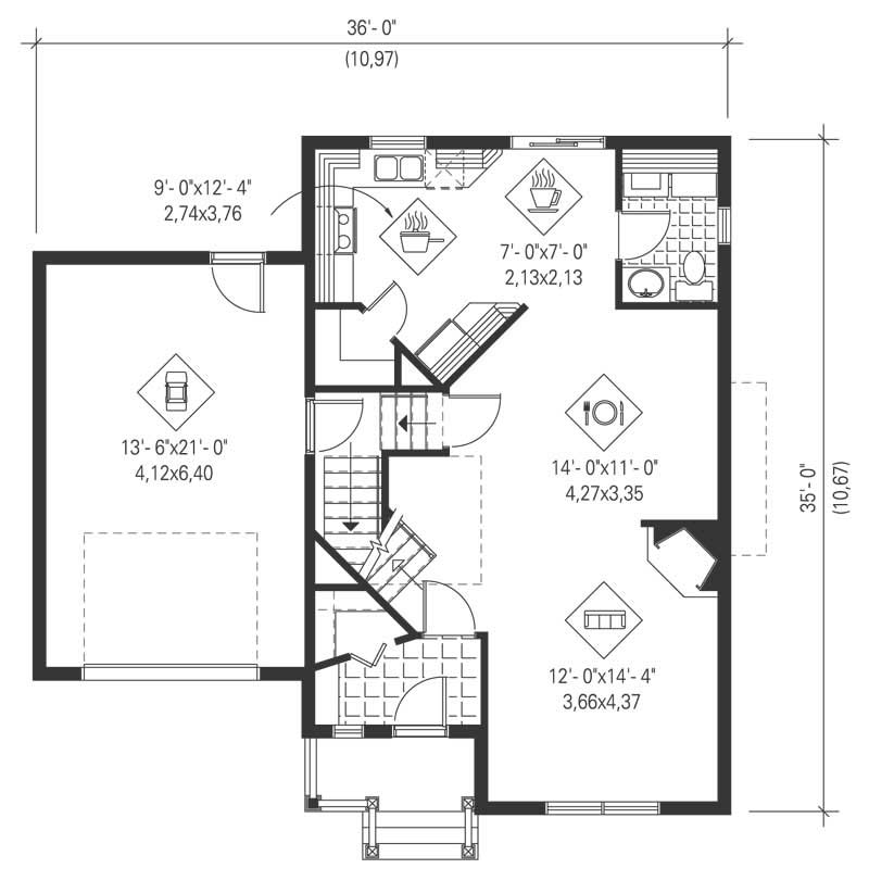 Floor Plan First Story of Multi-Level Plan #157-1068